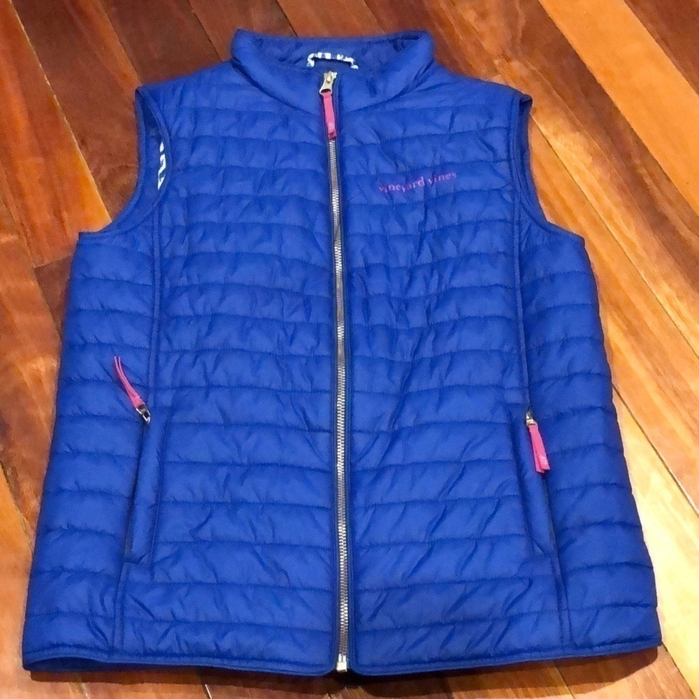Vineyard Vines Quilted Vest Blue Pink Large 14